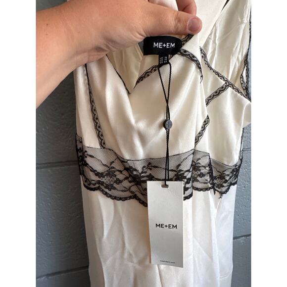 NWT Women's ME+EM Satin And Black Lace Full-Length Slip Dress size 12 Coquette - Picture 6 of 6